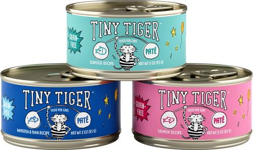 Bundle: Tiny Tiger Pate Seafood Variety Pack Canned Food + Lickables Variety Pack Bisque Cat Treat & Topper