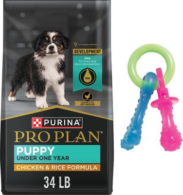 Paquete: Alimento seco para perros Purina Pro Plan Puppy con fórmula de pollo y arroz + Chupete para la dentición Nylabone