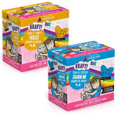 Bundle: BFF Tuna & Chicken Charm Me Dinner in Gravy + Tuna & Turkey Tickles Dinner in Gravy Wet Cat Food Pouches