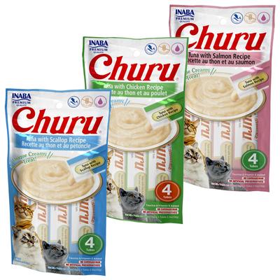 Bundle: Variety Pack - Inaba Churu Grain-Free Tuna with Scallop Puree Lickable Cat Treat, 0.5-oz tube, pack of 4, Tuna with Scallop & Tuna with Chicken Flavors