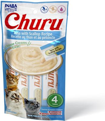 Bundle: Variety Pack - Inaba Churu Grain-Free Tuna with Scallop Puree Lickable Cat Treat, 0.5-oz tube, pack of 4, Tuna with Scallop & Tuna with Chicken Flavors