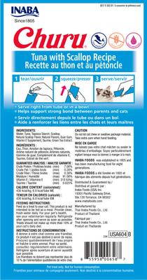 Bundle: Variety Pack - Inaba Churu Grain-Free Tuna with Scallop Puree Lickable Cat Treat, 0.5-oz tube, pack of 4, Tuna with Scallop & Tuna with Chicken Flavors