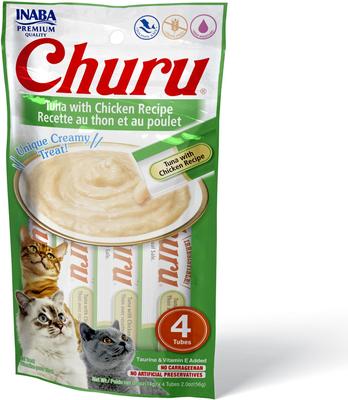 Bundle: Variety Pack - Inaba Churu Grain-Free Tuna with Scallop Puree Lickable Cat Treat, 0.5-oz tube, pack of 4, Tuna with Scallop & Tuna with Chicken Flavors