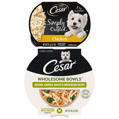 Bundle: Cesar Wholesome Bowls Chicken, Carrots, Barley & Green Beans Recipe Wet Food + Simply Crafted Chicken Wet Dog Food Topper