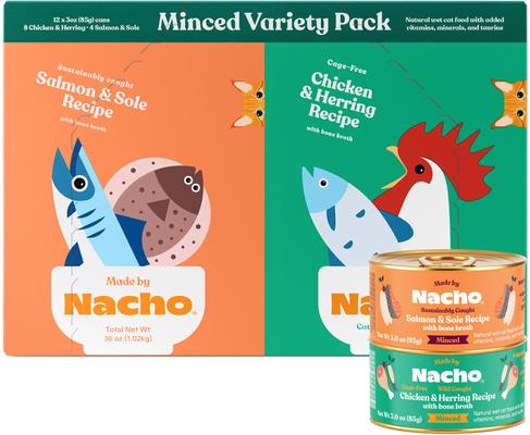 Chicken, Herring & Salmon Variety Pack Minced Wet Cat Food, 3-oz can, case of 12