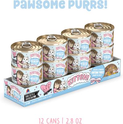 Comida húmeda para gatos Kitten Pawsome Purrs, lata de 2.8 oz, caja de 12
