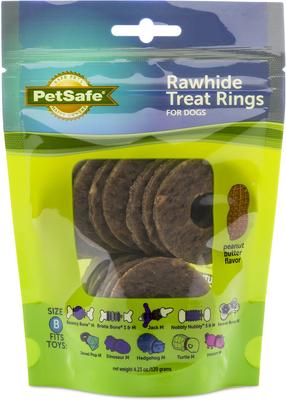 Busy Buddy Natural Rawhide Peanut Butter Rings Dog Treats, Size B