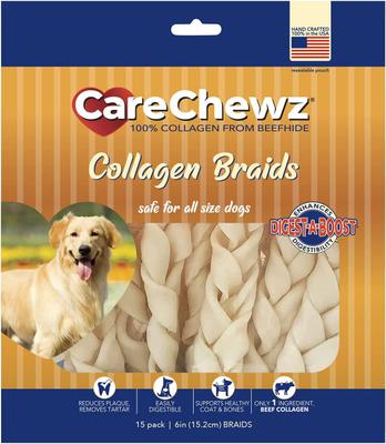 CareChewz 6 to 7-inch Collagen Braids Natural Flavored Dog Hard Chews, 15 count