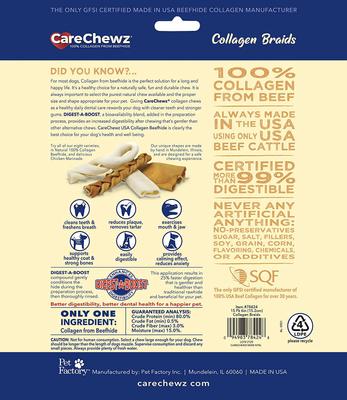 CareChewz - Masticables duros para perros con sabor natural, de 15 a 18 cm (6 a 7 pulgadas), con colageno trenzado, 15 unidades