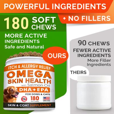 Allergy Relief & Itch Relief with Omega 3 Skin & Coat with Salmon Oil Chew Supplement for Dogs, 180 count