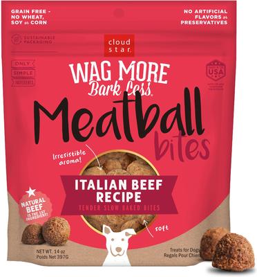 Wag More Bark Less Meatball Bites BBQ Chicken Recipe Grain-Free Dog Treats, 14-oz bag