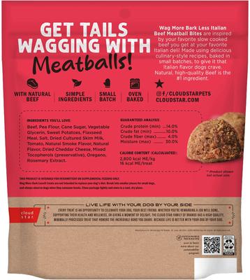 Bocados de albóndigas Wag More Bark Less, receta de carne italiana, premios sin cereales para perros, bolsa de 14 oz