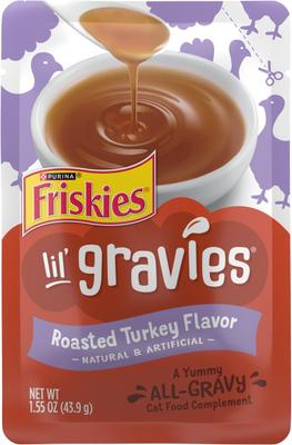Complemento alimenticio para gatos con sabor a pavo asado Lil' Gravies, bolsa de 1.55 oz, caja de 16