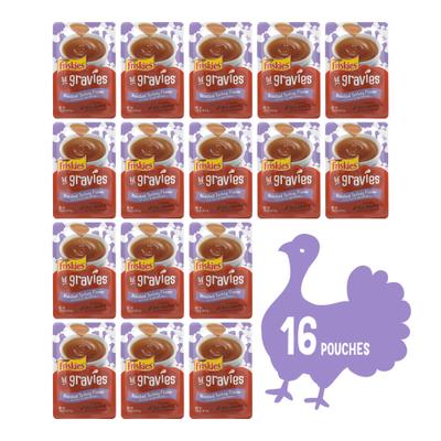 Complemento alimenticio para gatos con sabor a pavo asado Lil' Gravies, bolsa de 1.55 oz, caja de 16