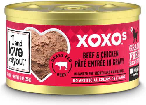 Comida enlatada para gatos sin cereales XOXO Salmon & Tuna Pate, lata de 3 oz, caja de 24