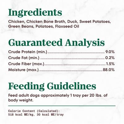 So Simple Meal Complement - Alimento húmedo para perros adultos sin cereales, con receta de pollo y pato en caldo de huesos, bandeja de 2 oz, caja de 10