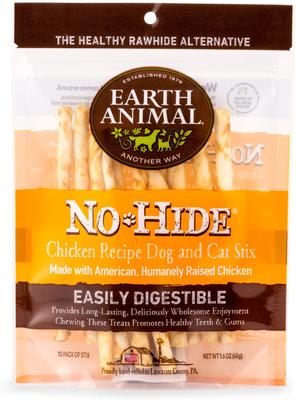 Bundle: Earth Animal No-Hide Stix Long Lasting Natural Rawhide Alternative Salmon Recipe Dog & Cat Treats, 10 count + Chicken Recipe, 10 count + Beef Recipe Chew, 10 count