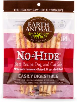 Bundle: Earth Animal No-Hide Stix Long Lasting Natural Rawhide Alternative Salmon Recipe Dog & Cat Treats, 10 count + Chicken Recipe, 10 count + Beef Recipe Chew, 10 count