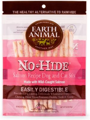 Bundle: Earth Animal No-Hide Stix Long Lasting Natural Rawhide Alternative Salmon Recipe Dog & Cat Treats, 10 count + Chicken Recipe, 10 count + Beef Recipe Chew, 10 count