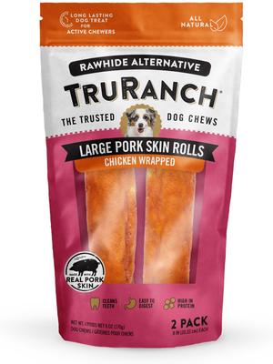 Pork Skin Rolls Chicken Wrapped Dog Jerky, Large, 2 count