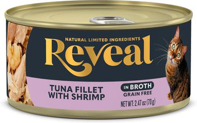 Natural Grain-Free Tuna Fillet with Shrimp in Broth Flavored Wet Cat Food, 2.47-oz can, case of 24