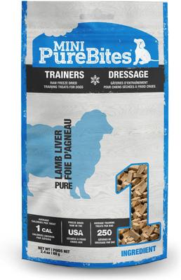 Mini-PureBites Trainers - Premios crudos liofilizados de hígado de cordero para perros, bolsa de 2.4 oz