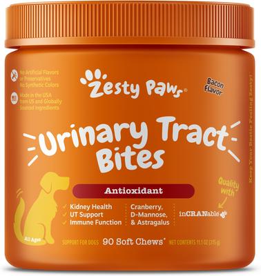 Urinary Tract Bites Bacon Flavored Soft Chews Cranberry Bladder Kidney Supplement for Dogs, 90 count