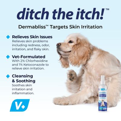 Bundle: Vetnique Labs Dermabliss Medicated Hot Spot & Skin Fold Wipes, 50 count + Ketoconazole Dog & Cat Spray, 8-oz bottle