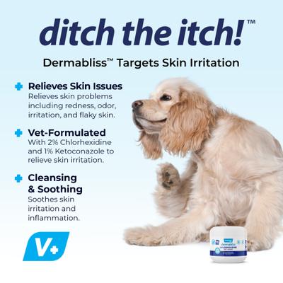 Bundle: Vetnique Labs Dermabliss Medicated Hot Spot & Skin Fold Wipes, 50 count + Ketoconazole Dog & Cat Spray, 8-oz bottle