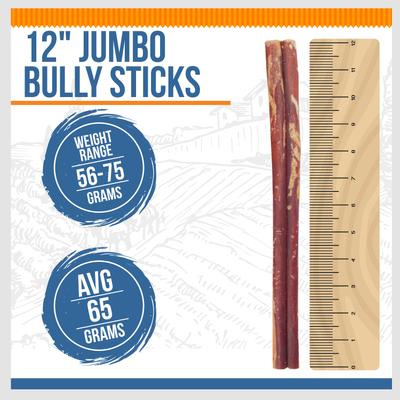 Golosinas para perros Bully Sticks Jumbo de 12 pulgadas, 3 unidades