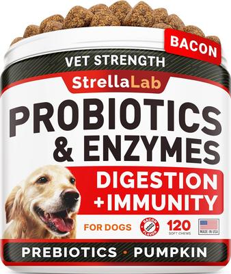 Vet Strength Probiotics & Digestive Enzymes Fiber Chew Supplement & Digestion & Gut Health for Dogs, 120 count
