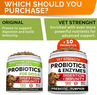 Vet Strength Probiotics & Digestive Enzymes Fiber Chew Supplement & Digestion & Gut Health for Dogs, 120 count