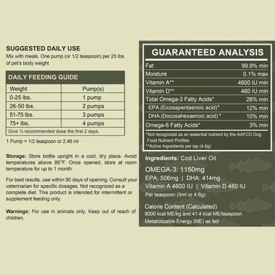 Wild-Caught Cod Liver Oil Salmon Oil Alternative Skin & Coat Liquid Supplement for Dogs, 16-fl oz bottle