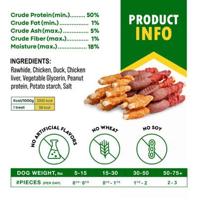 Natural Pet Dried Snacks Triple Duck, Chicken & Meat Flavor Human Grade Grain-Free Rawhide Dog Chews, 10.6-lb bag