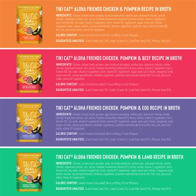 Alimento húmedo para gatos sin cereales Aloha Friends Variety Pack, bolsa de 2.5 oz, caja de 12