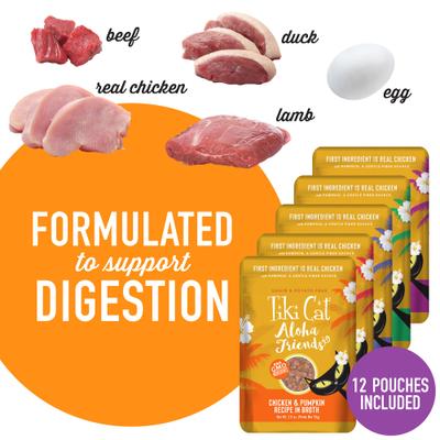 Alimento húmedo para gatos sin cereales Aloha Friends Variety Pack, bolsa de 2.5 oz, caja de 12