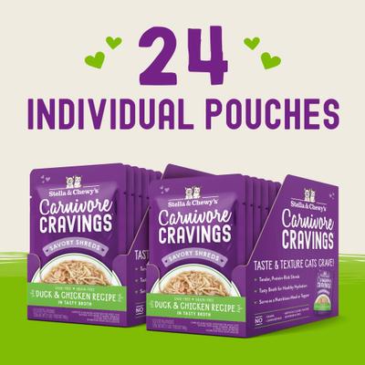 Carnivore Cravings Duck & Chicken Flavored Shredded Wet Cat Food, 2.8-oz pouch, case of 24
