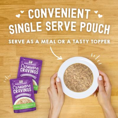 Carnivore Cravings Duck & Chicken Flavored Shredded Wet Cat Food, 2.8-oz pouch, case of 24