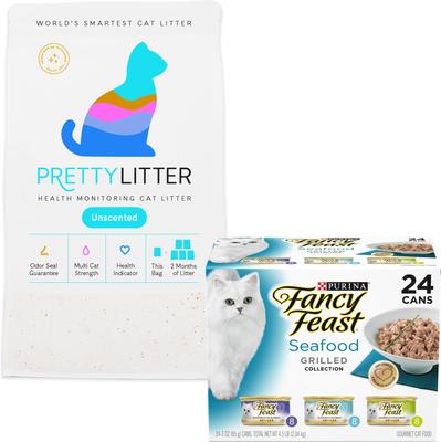Bundle: Fancy Feast Grilled Seafood Feast Variety Pack Canned Food, 3-oz, case of 24 + PrettyLitter Cat Litter