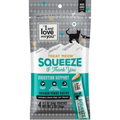 Treat Meow Digestion Support Chicken Puree - Golosinas para lamer para gatos, bolsa de 0.5 oz, caja de 96