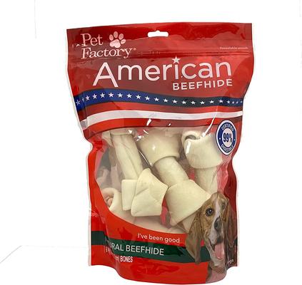 American Beefhide 6 to 7-inch Knotted Bones Natural Flavored Chewy Dog Treats, 6 count