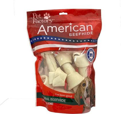 American Beefhide 6 to 7-inch Knotted Bones Natural Flavored Chewy Dog Treats, 6 count