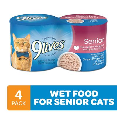 Tender Morsels with Real Ocean Whitefish & Tuna Bits in Broth Senior Wet Cat Food, 5.5-oz can, case of 4