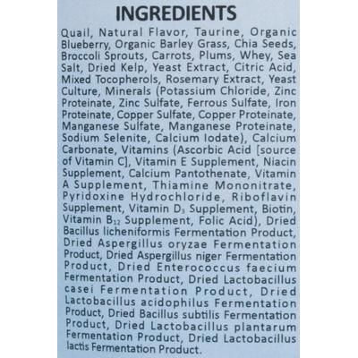 Alimento crudo liofilizado para perros y gatos Archetype Quail Formula, bolsa de 7.5 oz