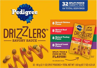 Drizzlers Savory Sauce Multipack - Aderezo para comida para perros, bolsa de 60 g, paquete de 32
