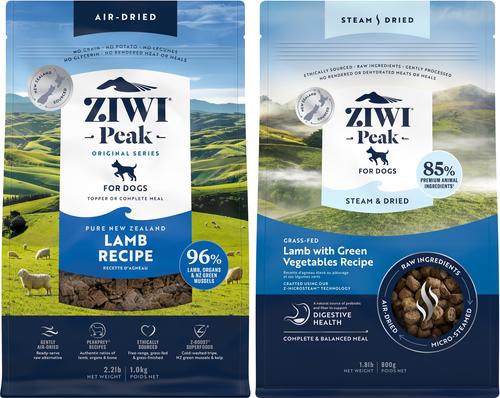 Bundle: ZIWI Peak Lamb Grain-Free Air-Dried Dog Food, 35.2-oz bag + Lamb with Green Vegetables Recipe Steam & Dried Dog Food, 28.8-oz bag
