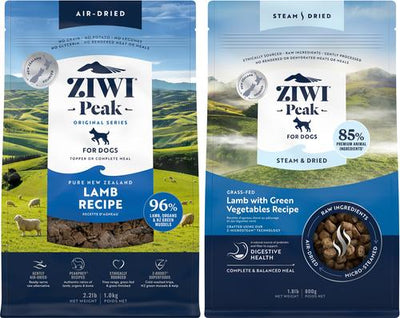 Bundle: ZIWI Peak Lamb Grain-Free Air-Dried Dog Food, 35.2-oz bag + Lamb with Green Vegetables Recipe Steam & Dried Dog Food, 28.8-oz bag