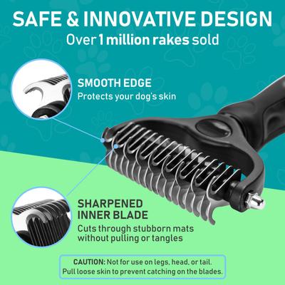 Dual Sided Undercoat Rake Dog & Cat Deshedding Tool, Black