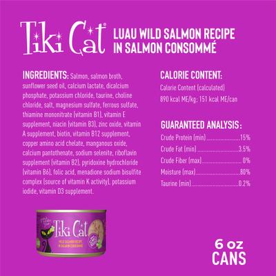 Luau Wild Salmon in Salmon Consomme Grain-Free Canned Cat Food, 6-oz, case of 8