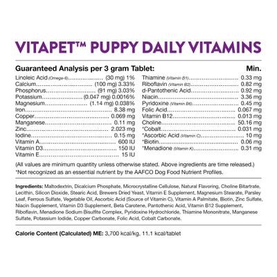 NaturVet, VitaPet Puppy Plus Breath Aid, tabletas multivitamínicas con minerales y apoyo al aliento para cachorros, 60 unidades